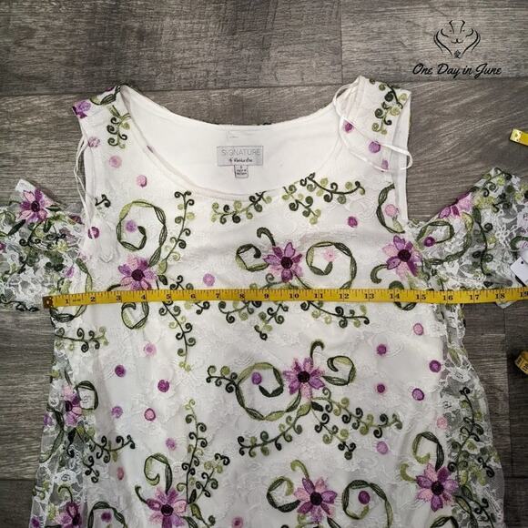 Signature by Robbie Bee Floral Cold Shoulder Sheer Layered Dress Size S - Picture 3 of 5